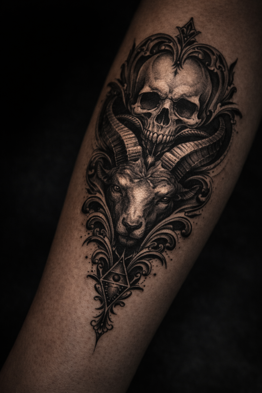 Tatuagem ornamental caveira de carneiro